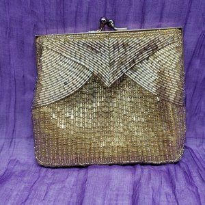Vintage Magid Gold Beaded Purse Evening Handbag Fancy Art Deco Beautiful